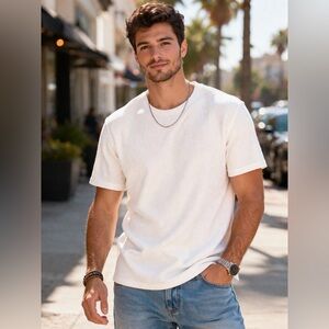 Men’s White Waffle Knit Shirt Size Large